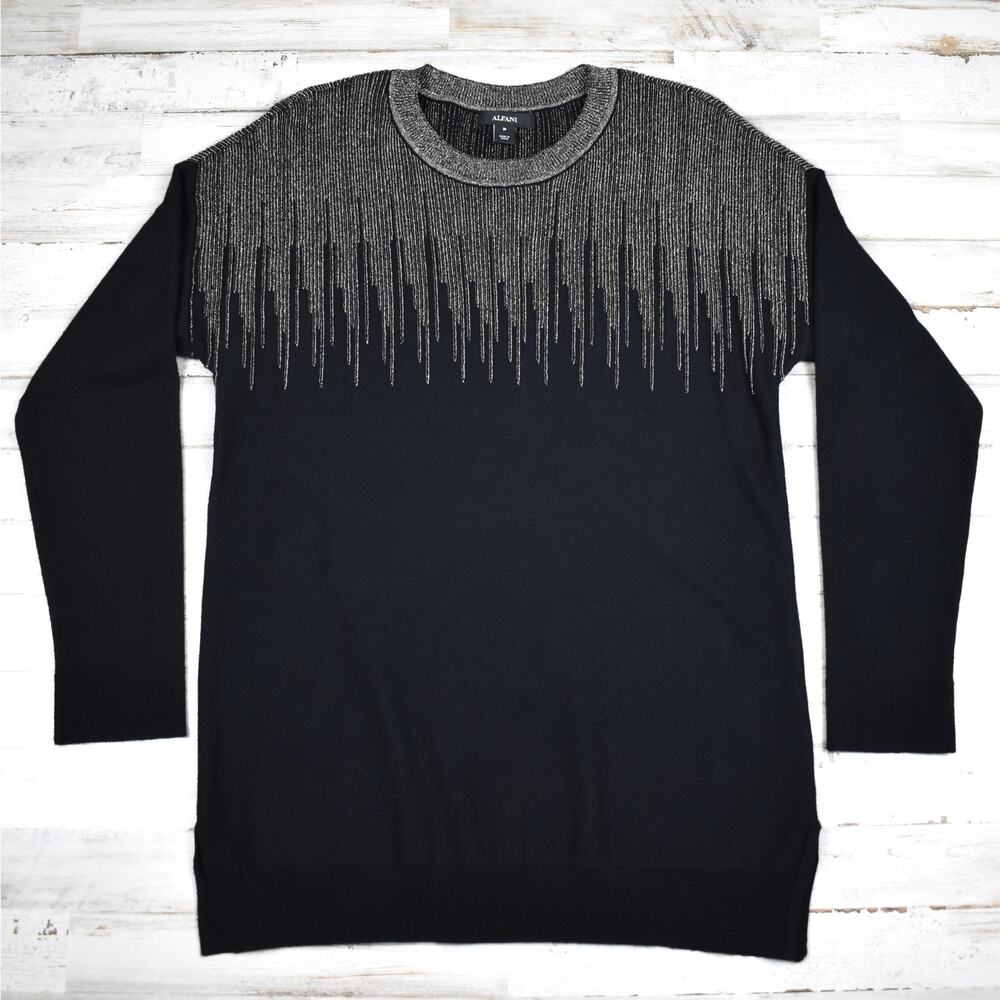 Alfani Pullover Sweater Women's Medium Black Gold Knit Top Glam Chic Office M